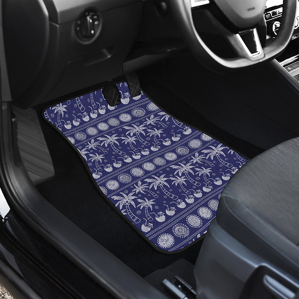 Blue Summer Coconut Pattern Print Front and Back Car Floor Mats