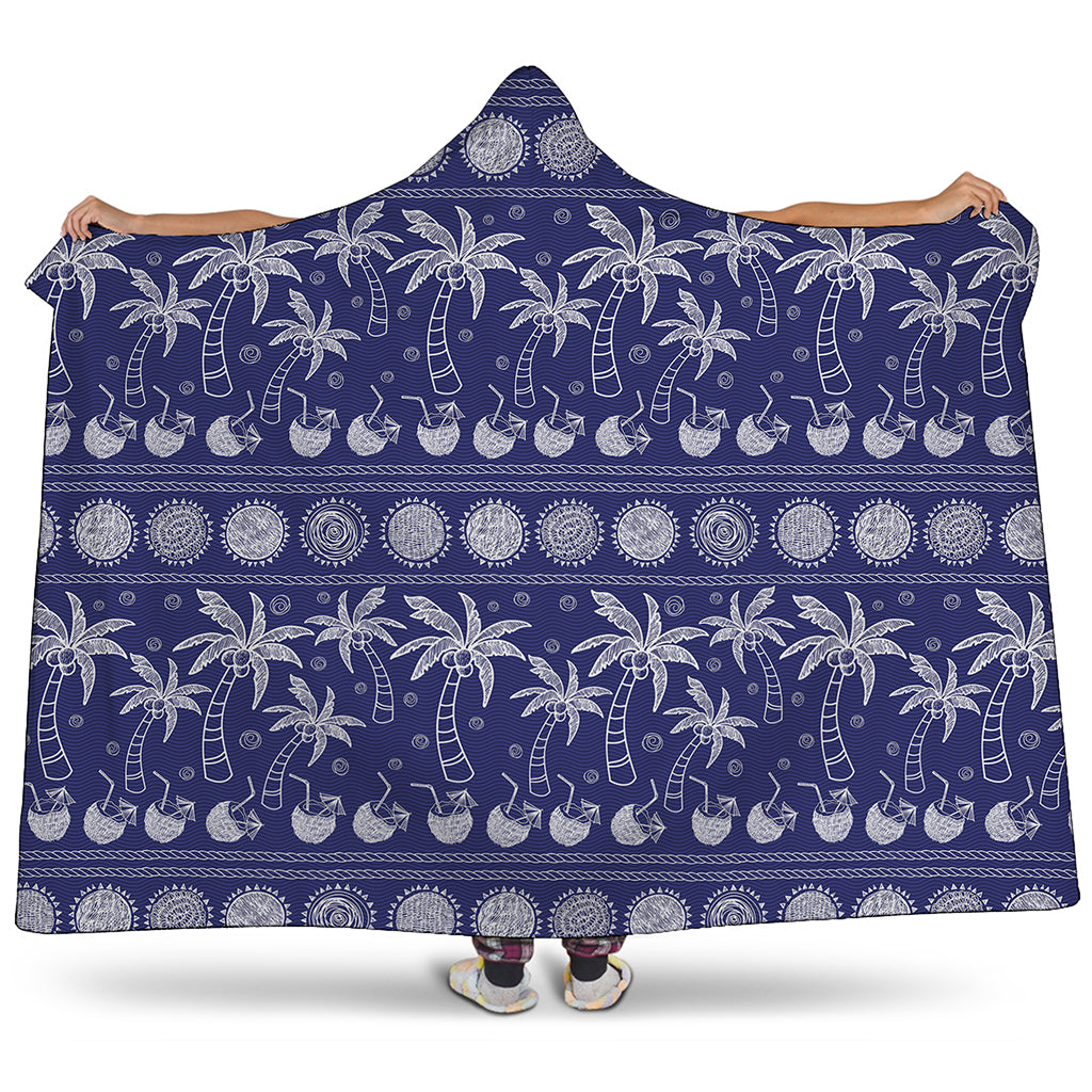 Blue Summer Coconut Pattern Print Hooded Blanket