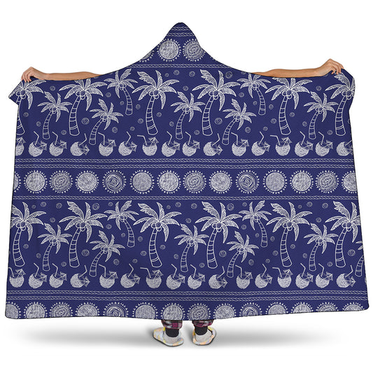 Blue Summer Coconut Pattern Print Hooded Blanket