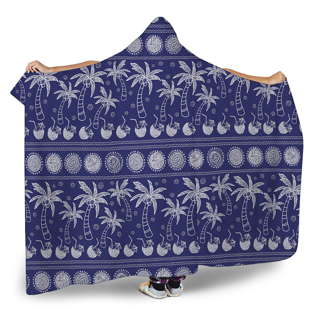 Blue Summer Coconut Pattern Print Hooded Blanket