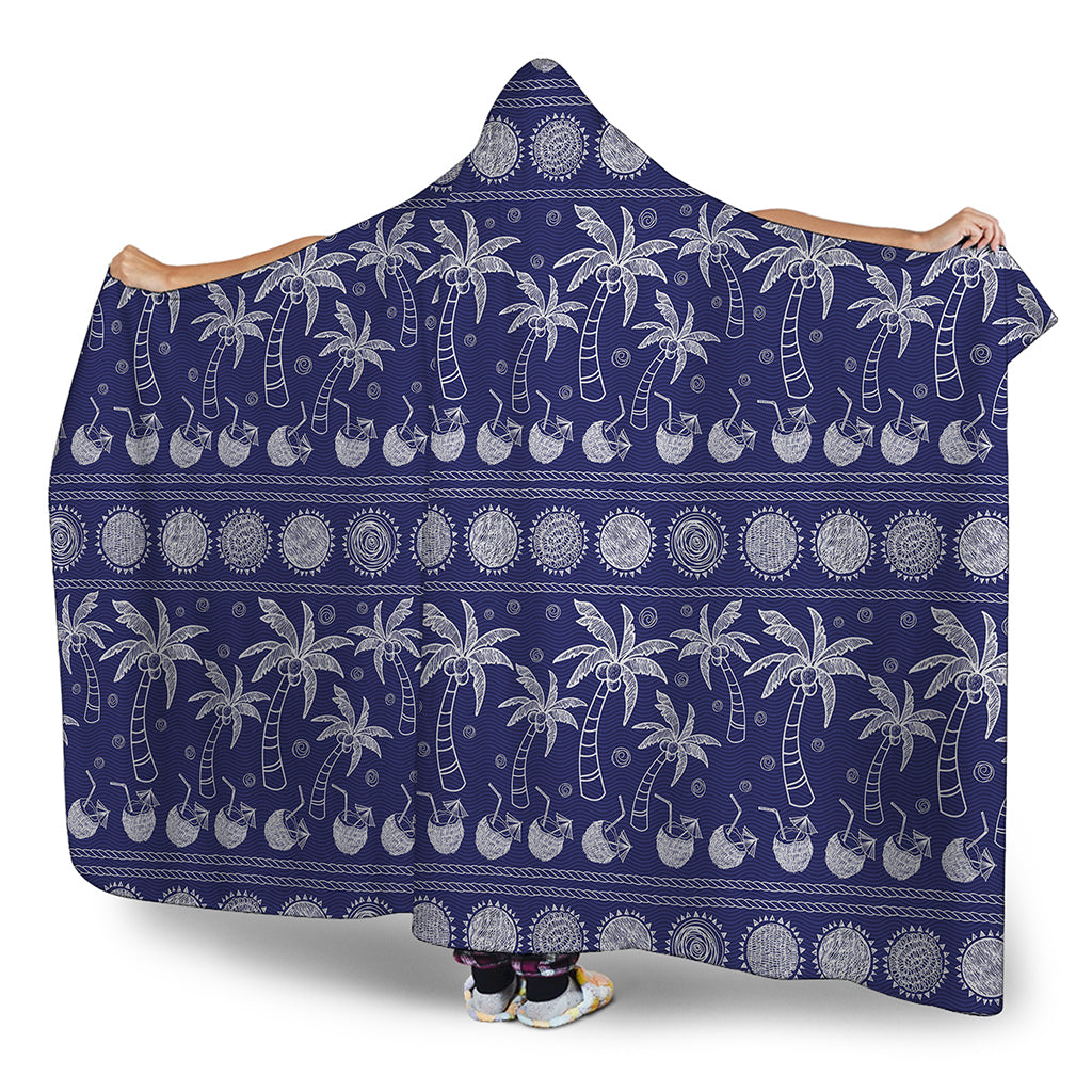Blue Summer Coconut Pattern Print Hooded Blanket
