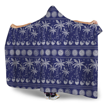 Blue Summer Coconut Pattern Print Hooded Blanket