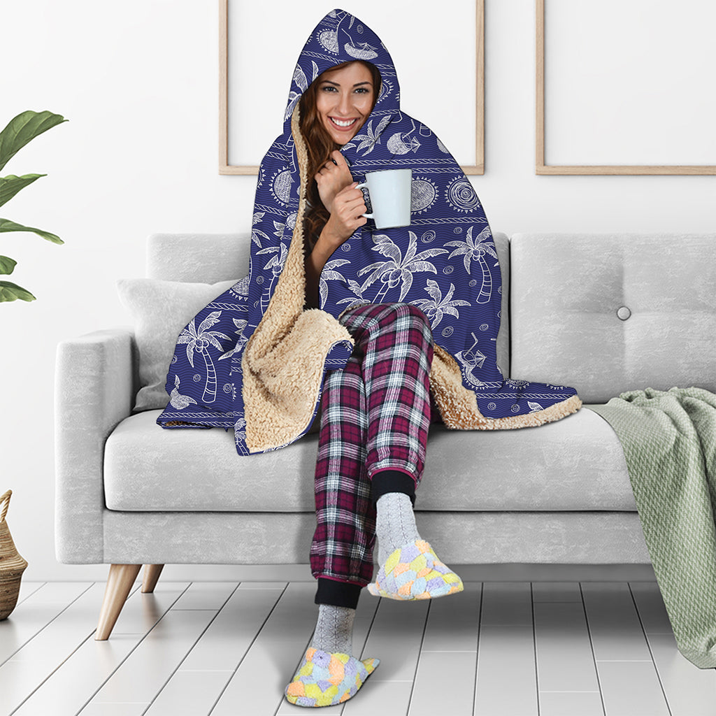 Blue Summer Coconut Pattern Print Hooded Blanket
