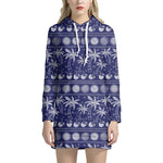 Blue Summer Coconut Pattern Print Hoodie Dress