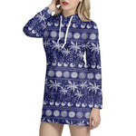 Blue Summer Coconut Pattern Print Hoodie Dress