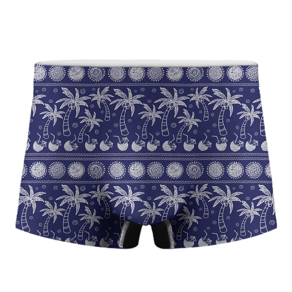 Blue Summer Coconut Pattern Print Men's Boxer Briefs