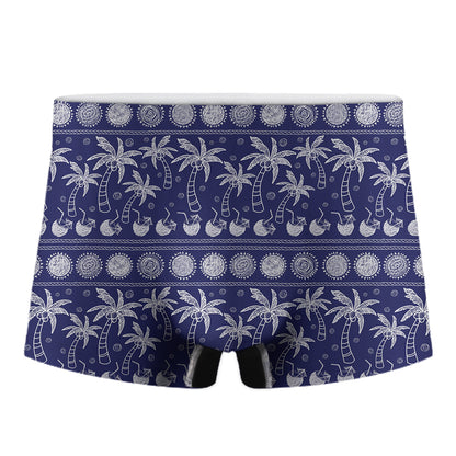 Blue Summer Coconut Pattern Print Men's Boxer Briefs