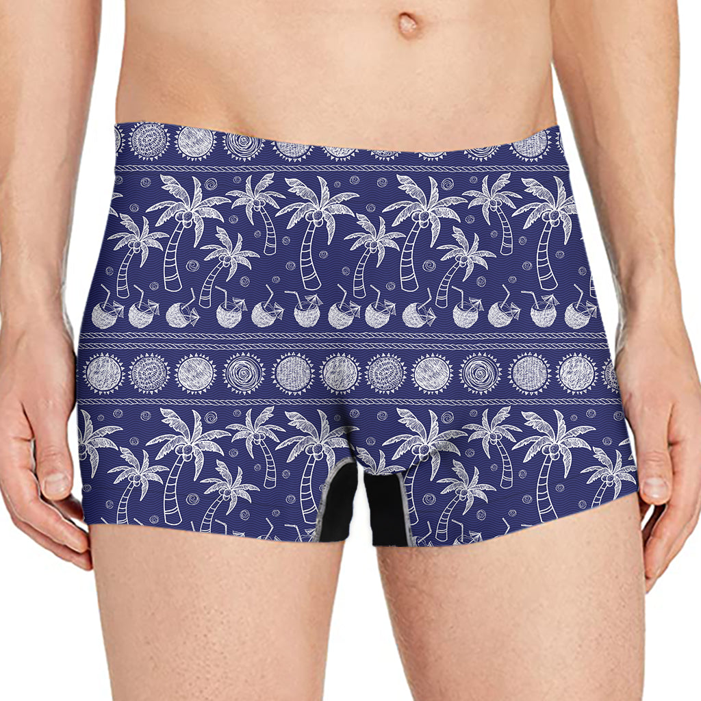 Blue Summer Coconut Pattern Print Men's Boxer Briefs