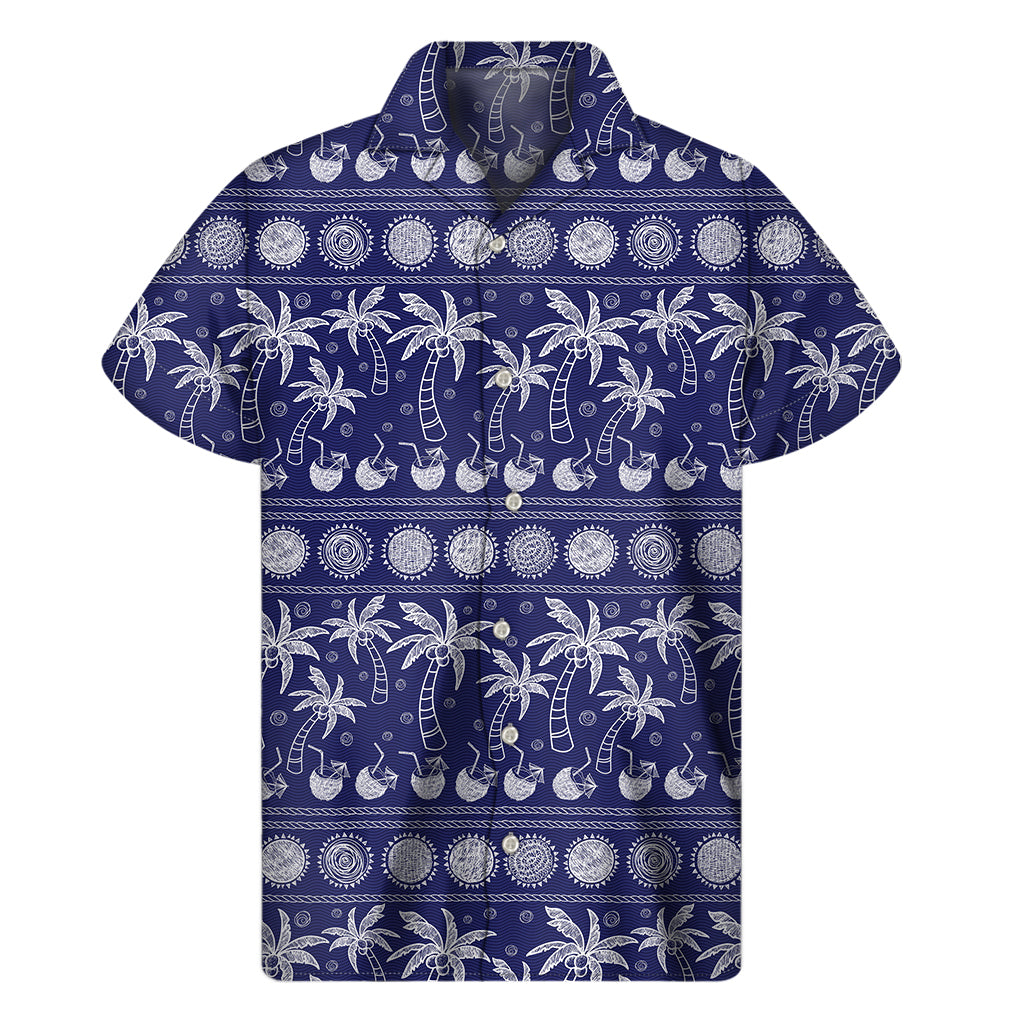 Blue Summer Coconut Pattern Print Men's Short Sleeve Shirt