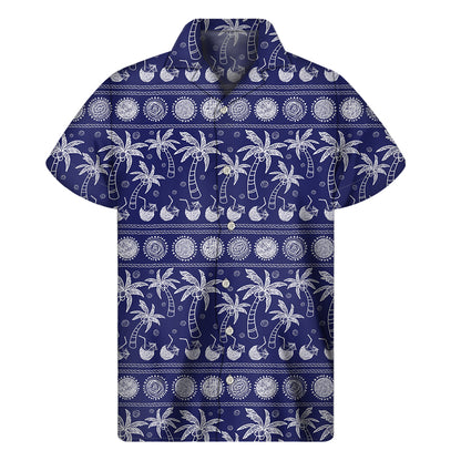 Blue Summer Coconut Pattern Print Men's Short Sleeve Shirt