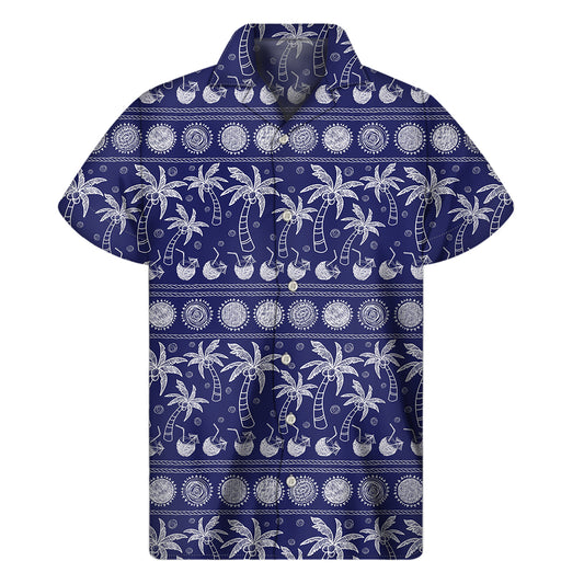 Blue Summer Coconut Pattern Print Men's Short Sleeve Shirt