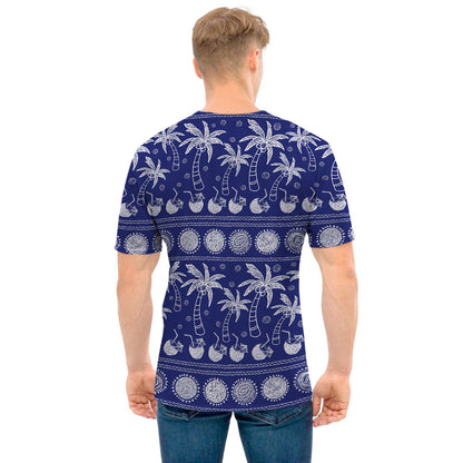 Blue Summer Coconut Pattern Print Men's T-Shirt