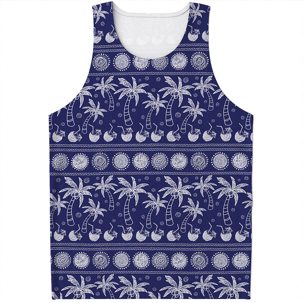 Blue Summer Coconut Pattern Print Men's Tank Top