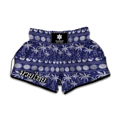 Blue Summer Coconut Pattern Print Muay Thai Boxing Shorts