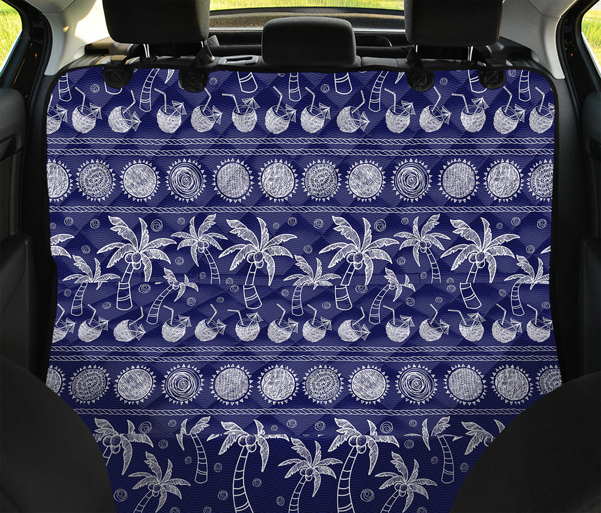Blue Summer Coconut Pattern Print Pet Car Back Seat Cover