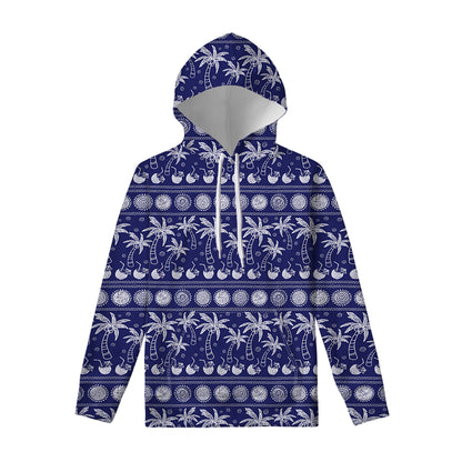 Blue Summer Coconut Pattern Print Pullover Hoodie