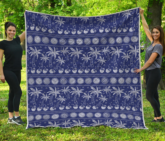 Blue Summer Coconut Pattern Print Quilt