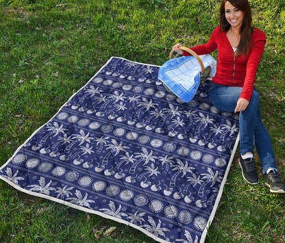 Blue Summer Coconut Pattern Print Quilt