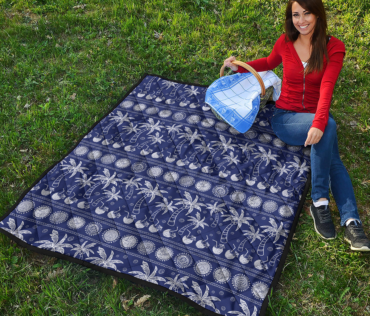 Blue Summer Coconut Pattern Print Quilt