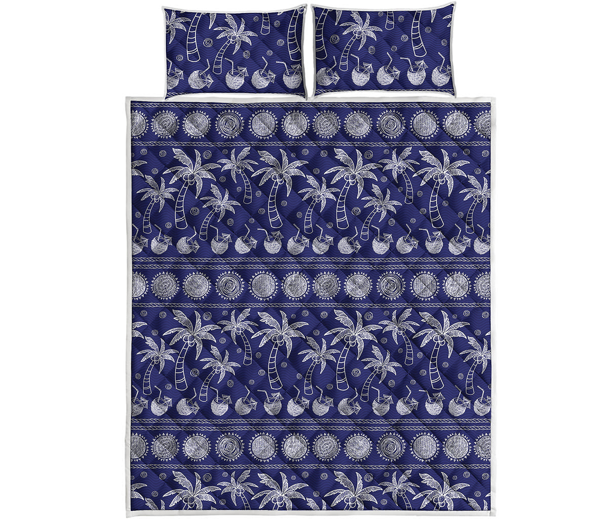 Blue Summer Coconut Pattern Print Quilt Bed Set