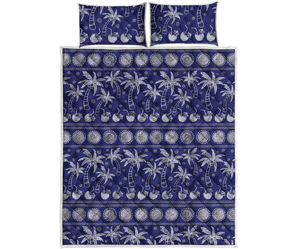Blue Summer Coconut Pattern Print Quilt Bed Set
