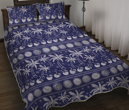 Blue Summer Coconut Pattern Print Quilt Bed Set