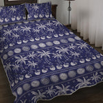 Blue Summer Coconut Pattern Print Quilt Bed Set