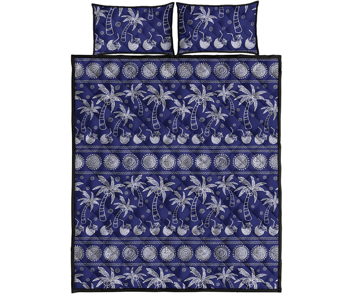 Blue Summer Coconut Pattern Print Quilt Bed Set