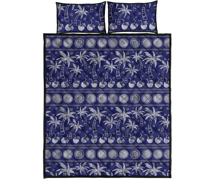 Blue Summer Coconut Pattern Print Quilt Bed Set