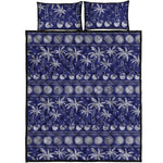 Blue Summer Coconut Pattern Print Quilt Bed Set