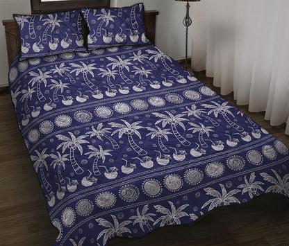 Blue Summer Coconut Pattern Print Quilt Bed Set