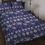 Blue Summer Coconut Pattern Print Quilt Bed Set