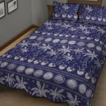 Blue Summer Coconut Pattern Print Quilt Bed Set