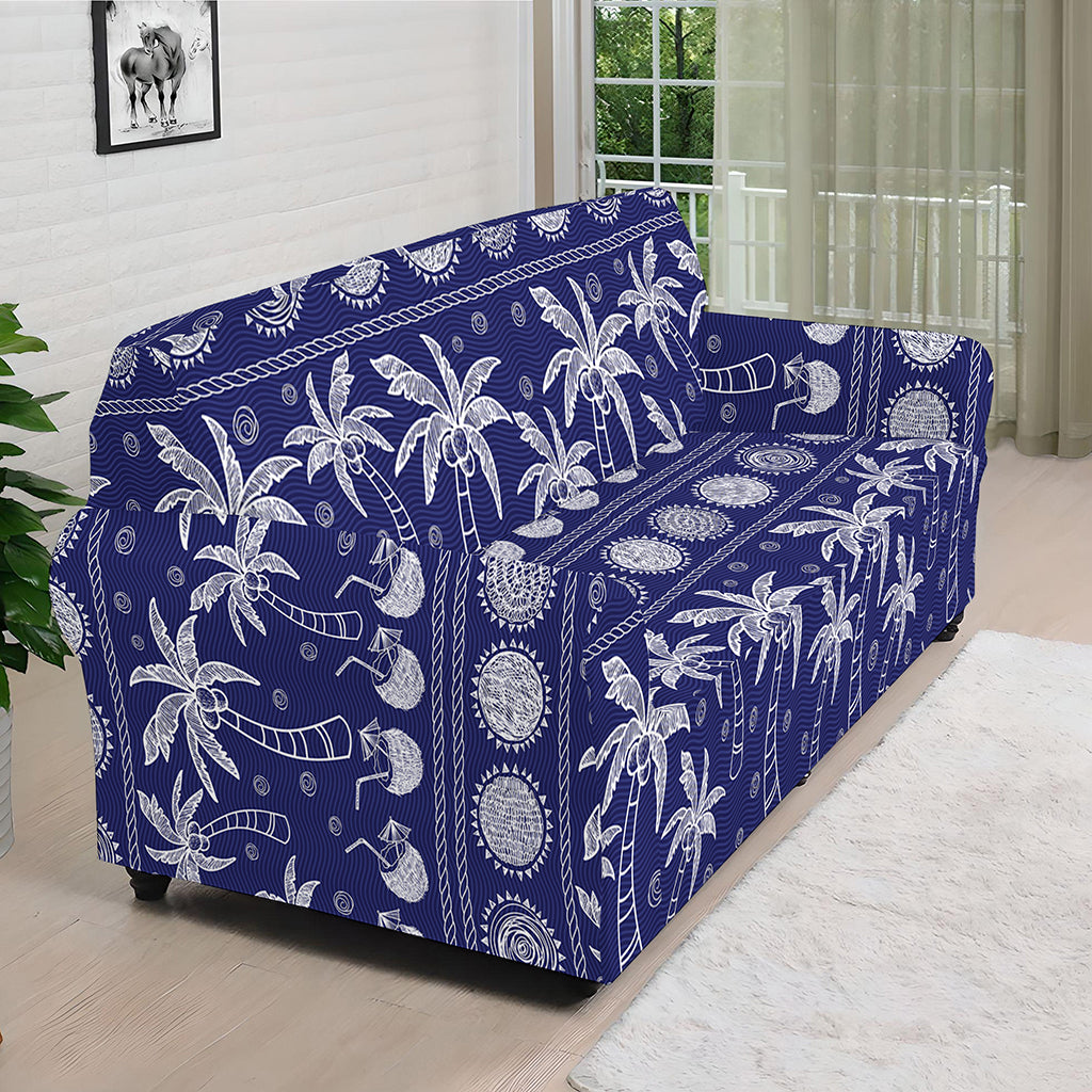 Blue Summer Coconut Pattern Print Sofa Cover