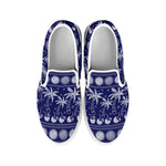 Blue Summer Coconut Pattern Print White Slip On Shoes