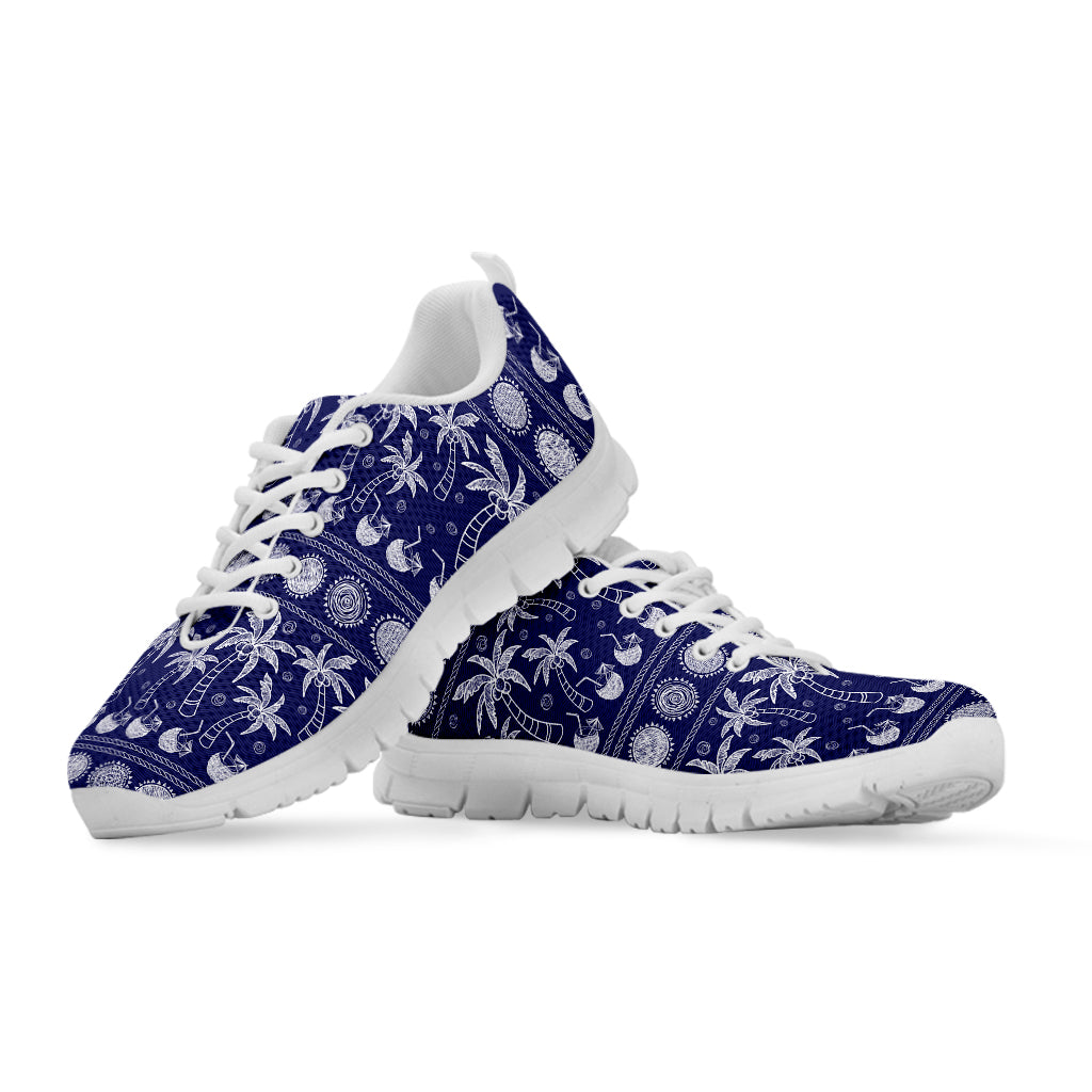 Blue Summer Coconut Pattern Print White Sneakers