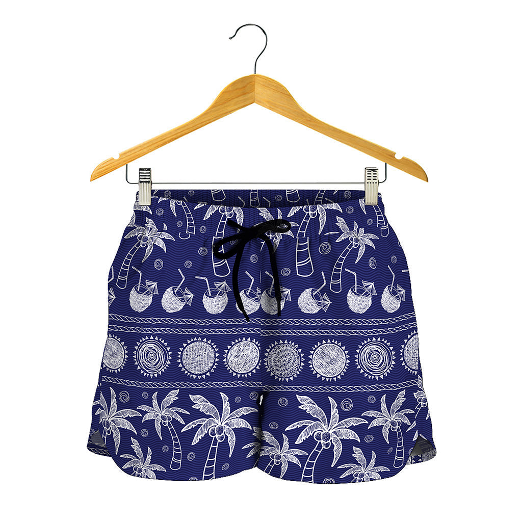 Blue Summer Coconut Pattern Print Women's Shorts