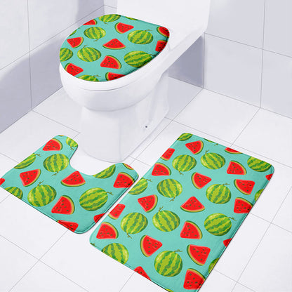 Blue Summer Watermelon Pattern Print 3 Piece Bath Mat Set