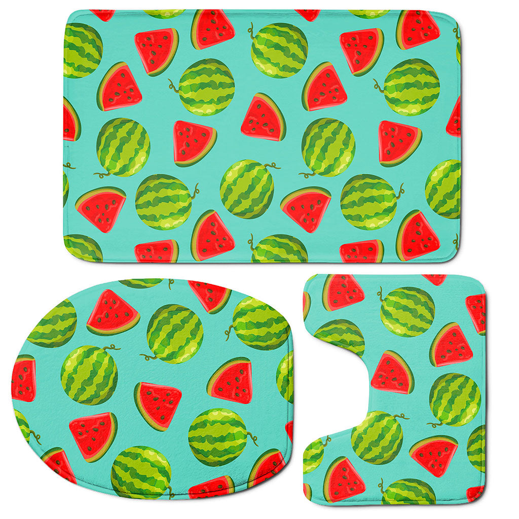 Blue Summer Watermelon Pattern Print 3 Piece Bath Mat Set