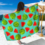 Blue Summer Watermelon Pattern Print Beach Sarong Wrap