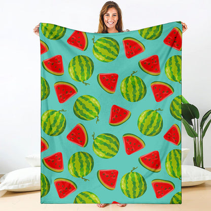 Blue Summer Watermelon Pattern Print Blanket