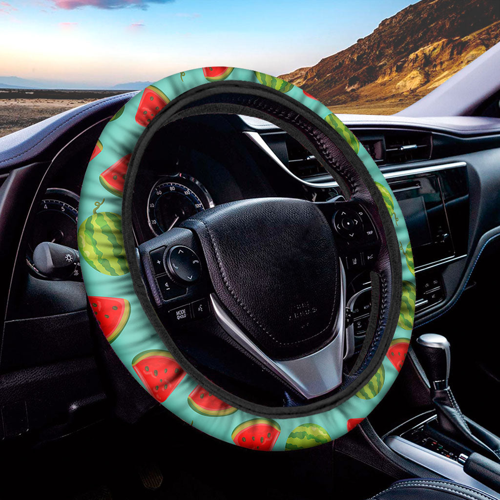 Blue Summer Watermelon Pattern Print Car Steering Wheel Cover