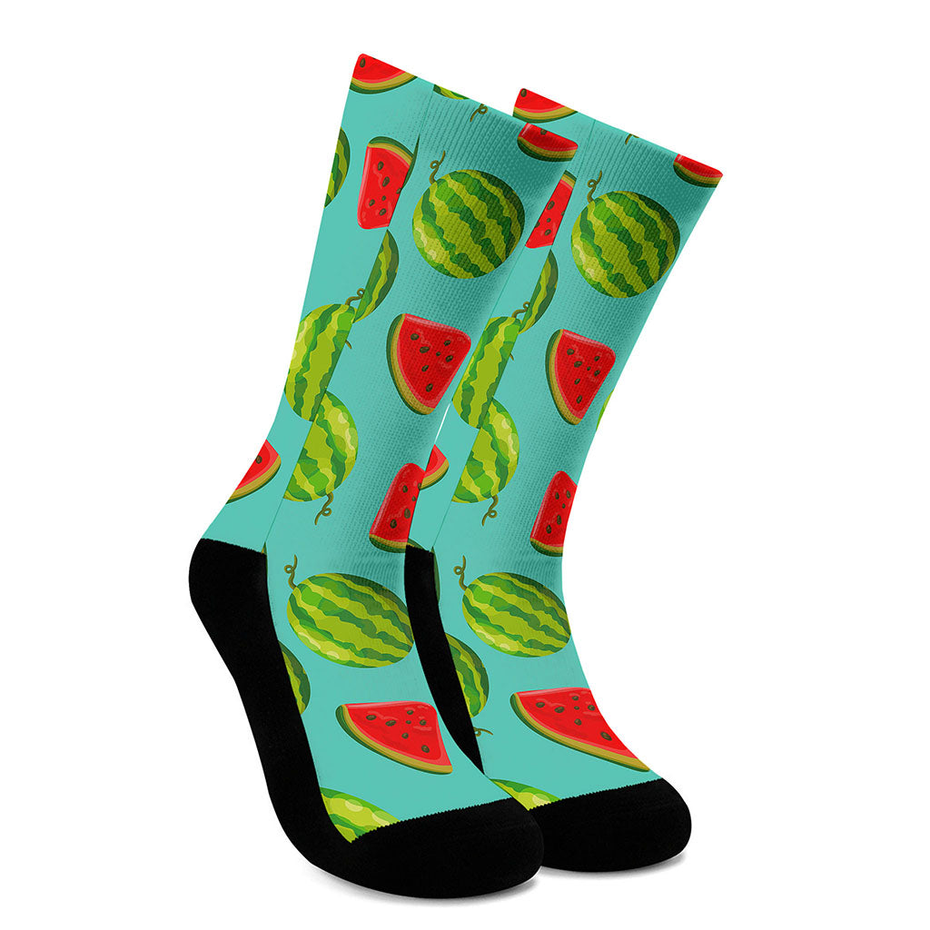 Blue Summer Watermelon Pattern Print Crew Socks