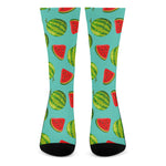 Blue Summer Watermelon Pattern Print Crew Socks