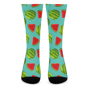 Blue Summer Watermelon Pattern Print Crew Socks