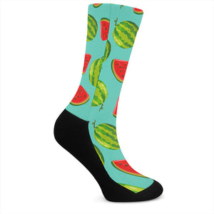 Blue Summer Watermelon Pattern Print Crew Socks