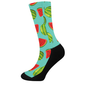 Blue Summer Watermelon Pattern Print Crew Socks