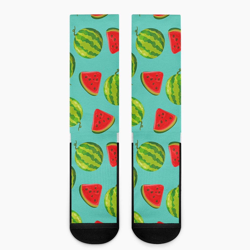 Blue Summer Watermelon Pattern Print Crew Socks