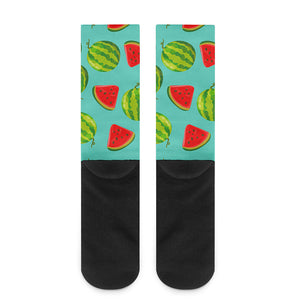 Blue Summer Watermelon Pattern Print Crew Socks