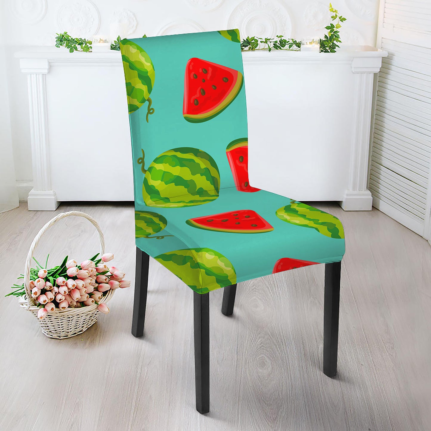 Blue Summer Watermelon Pattern Print Dining Chair Slipcover